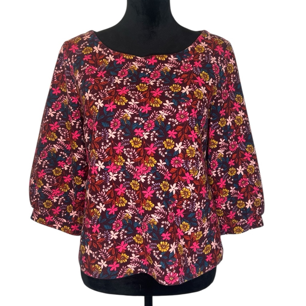 Anthropologie Maeve Decatur Textured Floral Print 3/4 Sleeve Top Size M